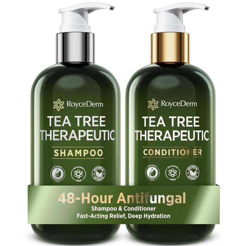 Roycederm Tea Tree Antifungal Shampoo and Conditioner Complete Scalp Care Solution for Folliculitis Dry Itchy and Flaky Scalp  Infused with Tea Tree Oil Paraben  Sulfate Free